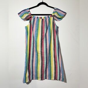 J. Crew Multi-Color Flutter Sleeve Dress 100% Cotton Sz 10 Coastal Preppy Summer